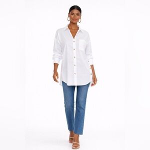 ZARA White Oversized Side-Button Shirt | Gold Hardware Tunic Blouse Large